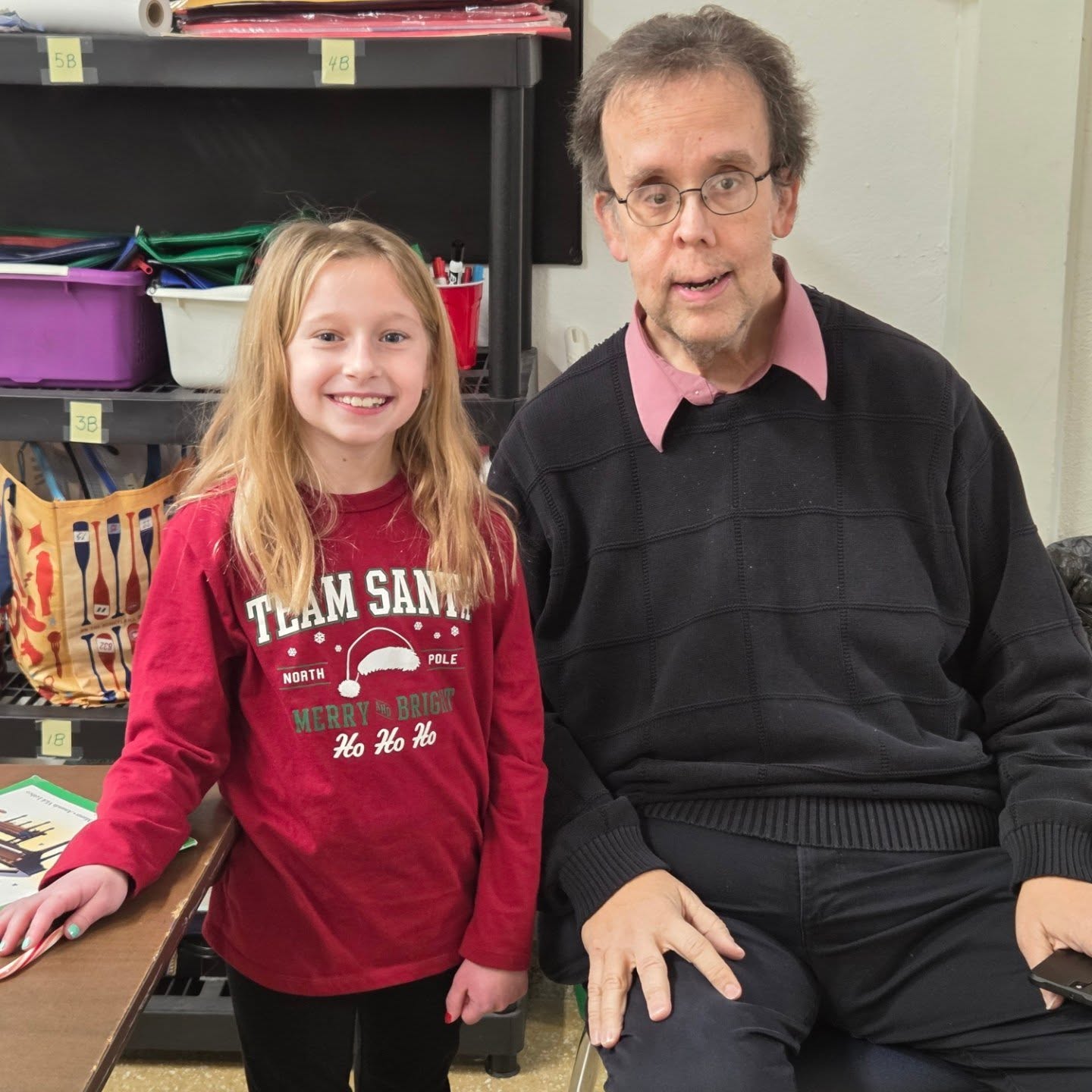 A team Santa musician and her teacher wanted to stop by to say have a great week everyone. #perfecttimemusic #perfecttimemusicstudents #teamsanta #catholicschool #musicmatters