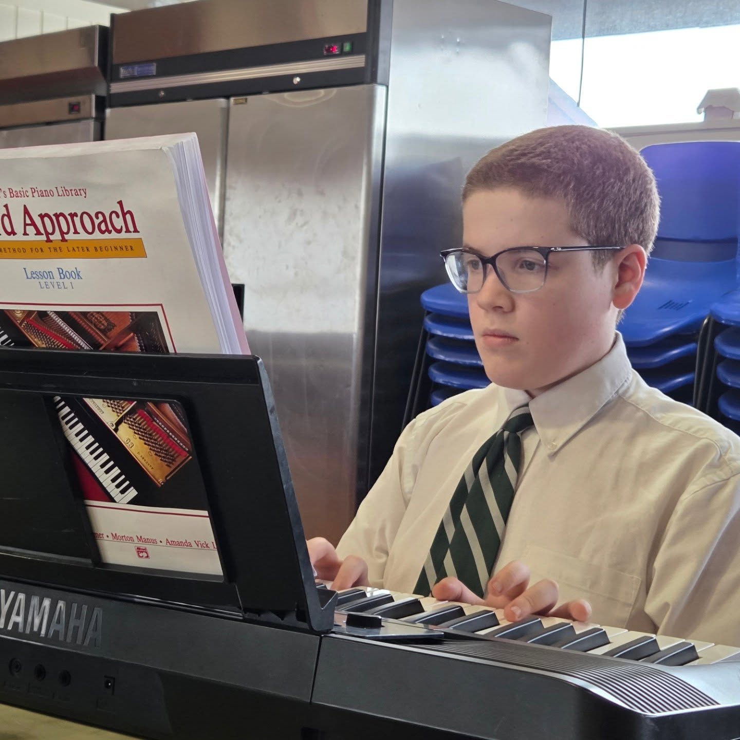 Our middle school student is intensely concentrating but wanted to stop by to say have a great weekend everyone. #perfecttimemusic #perfecttimemusicstudents #piano #middleschool #musicmatters
